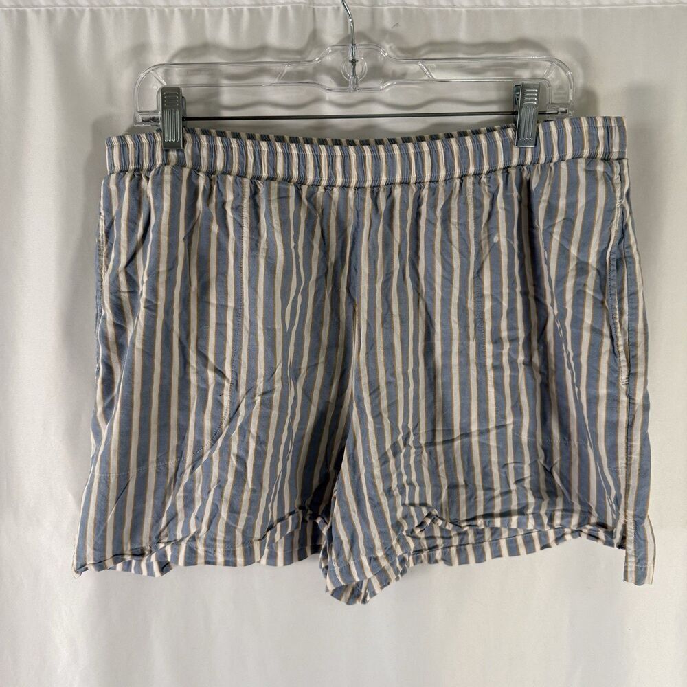 Soma Sleep Shorts Women's Large Blue White Striped Elastic Waist Pull On